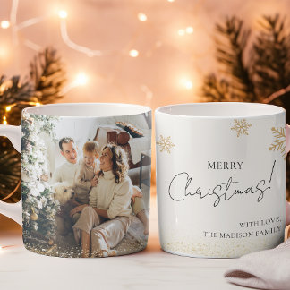 Beige Minimalistisch Frohe Weihnachtsfamilie Foto Kaffeetasse