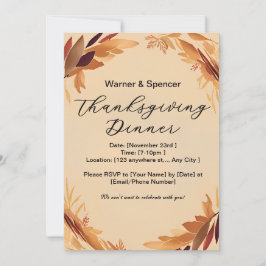 Beige Minimalistisch Wreath Erntedank Dinner Einladung