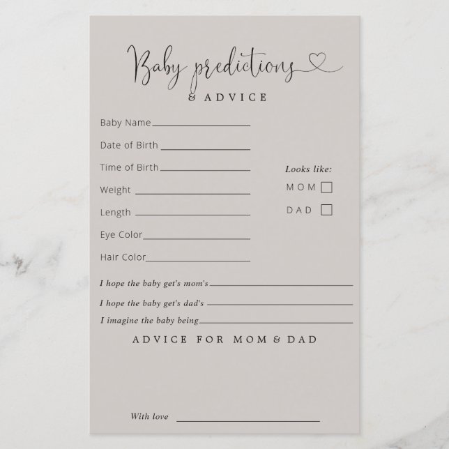 Beige Minimalistische Baby Predictions Addiction C (Vorderseite)