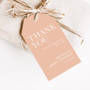 Beige Minimalistische Babydusche Geschenkanhänger