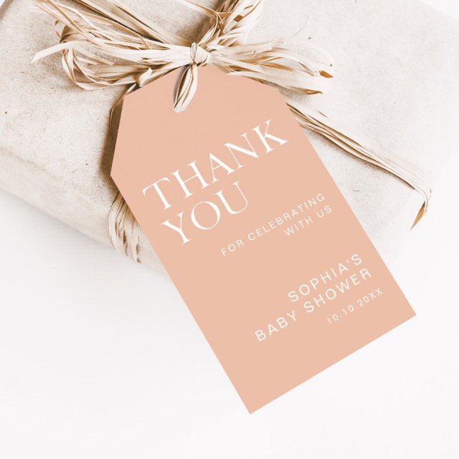 Beige Minimalistische Babydusche Geschenkanhänger (Von Creator hochgeladen)