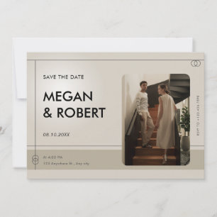 Beige Minimalistische Casual Hochzeitsfoto Save The Date