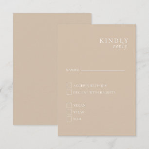 Beige Minimalistische Elegant RSVP-Karte Begleitkarte