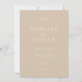 Beige Minimalistische Elegante Foto Hochzeit Einla Einladung