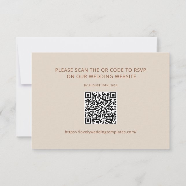 Beige Minimalistische Hochzeitungs-RSVP QR-Code-Ka Mitteilungskarte (Rückseite)