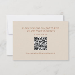 Beige Minimalistische Hochzeitungs-RSVP QR-Code-Ka Mitteilungskarte