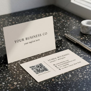 Beige-minimalistische QR-Code-elegante Visitenkart Visitenkarte