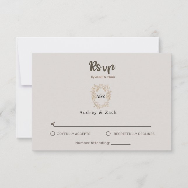 Beige Minimalistische RSVP-KARTE RSVP Karte (Vorderseite)