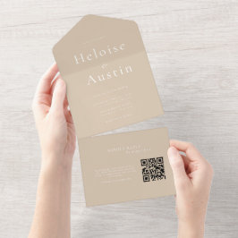 Beige Minimalistischer QR-Code Alle in einer Auffo All In One Einladung