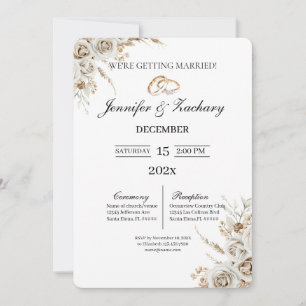 Beige mit Blumenstrauß Hochzeit Einladung