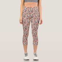 Beige Mix Blume Muster Capri Leggins