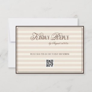 Beige Mocca gestreifter Old Money Hochzeits QR cod RSVP Karte