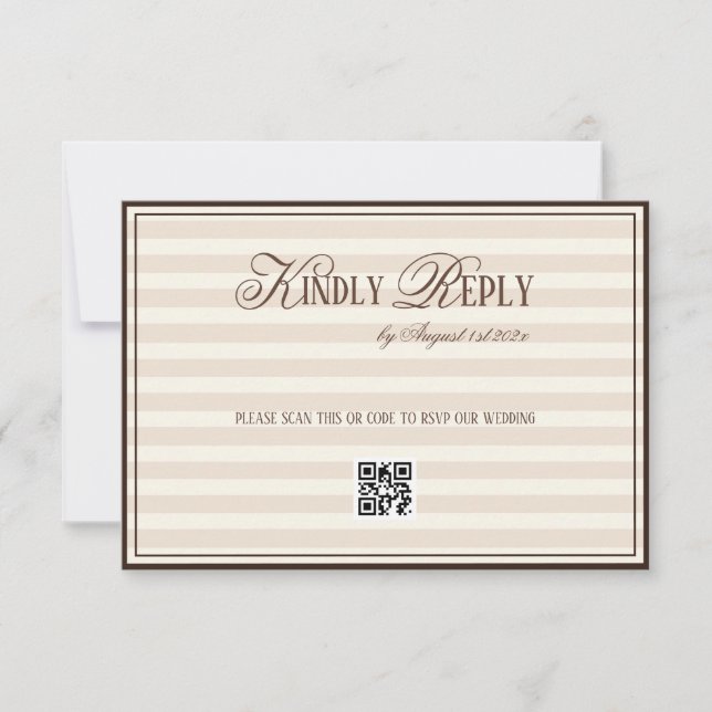 Beige Mocca Striped Old Money Wedding QR code RSVP Karte (Vorderseite)