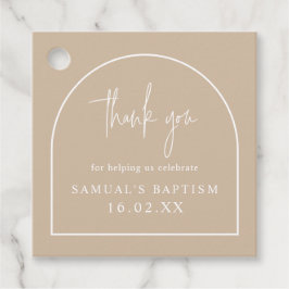 Beige Modern Arch Minimalistisch Christening Squar Geschenkanhänger