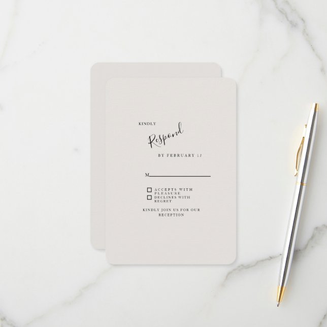 Beige Modern Wedding RSVP gerundet Karte (Vorderseite/Rückseite Beispiel)