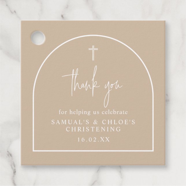 Beige Moderne Arch Minimalistisch Joint Christenin Geschenkanhänger (Vorderseite)