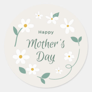 Beige Moderne florale Happy Mother Day Runder Aufkleber