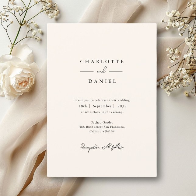 Beige, moderne, minimale Typografie-Hochzeit Einladung (Minimal, modern, typography, wedding invitation. Print and download.)