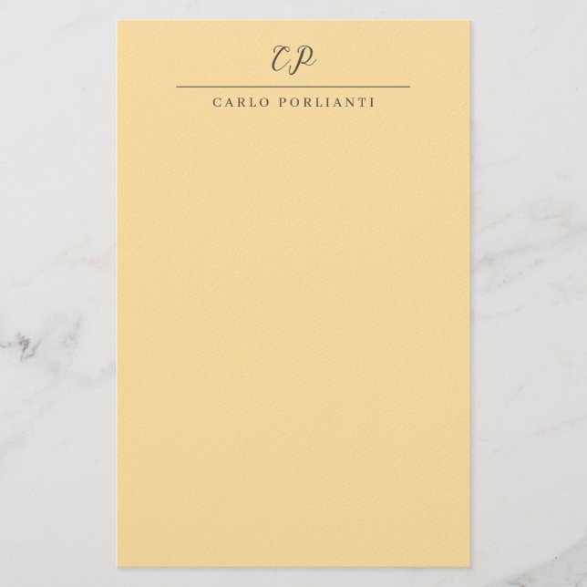 Beige moderne monogrammierte Kalligrafie einfacher Briefpapier (Vorderseite)