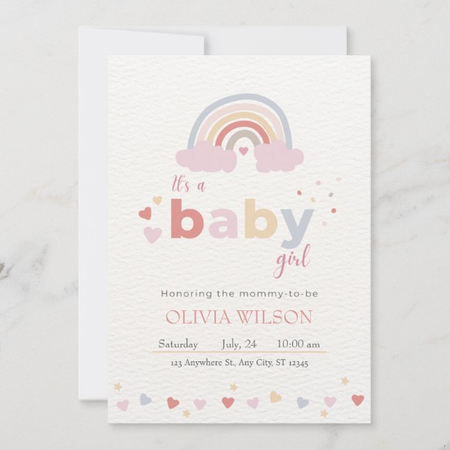 Beige Moderne Niedliche Rainbow Baby Dusche Einladung (Vorderseite)