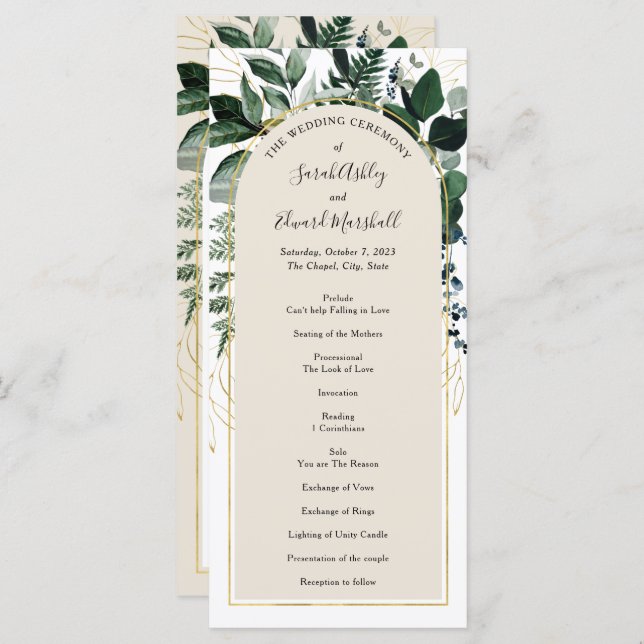 Beige Modernes Botanisches Grünprogramm (Vorne/Hinten)