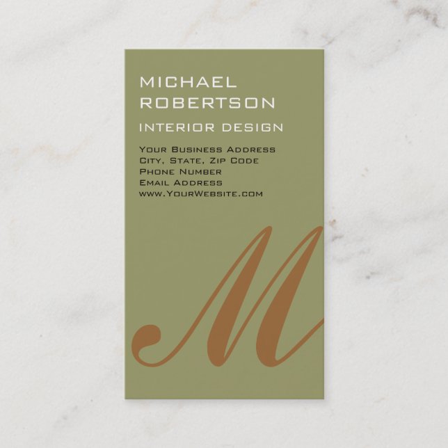Beige Monogram Interior Designer Business Card Visitenkarte (Vorderseite)