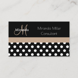Beige Monogram Schwarz-weiß Polka Dot Visitenkarte