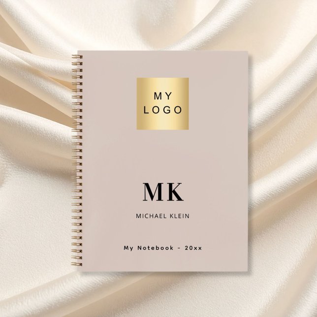 Beige Monogramm-Initialen für das Geschäftslogo Notizbuch (Von Creator hochgeladen)