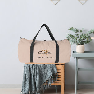 Beige Monogramm-Initialen Name modern Duffle Bag