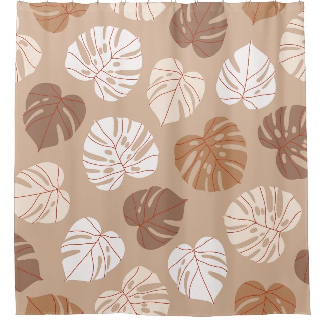 Beige Monstera-Blätter: Trendy, handGezeichnet Mus Duschvorhang (Vorderseite)