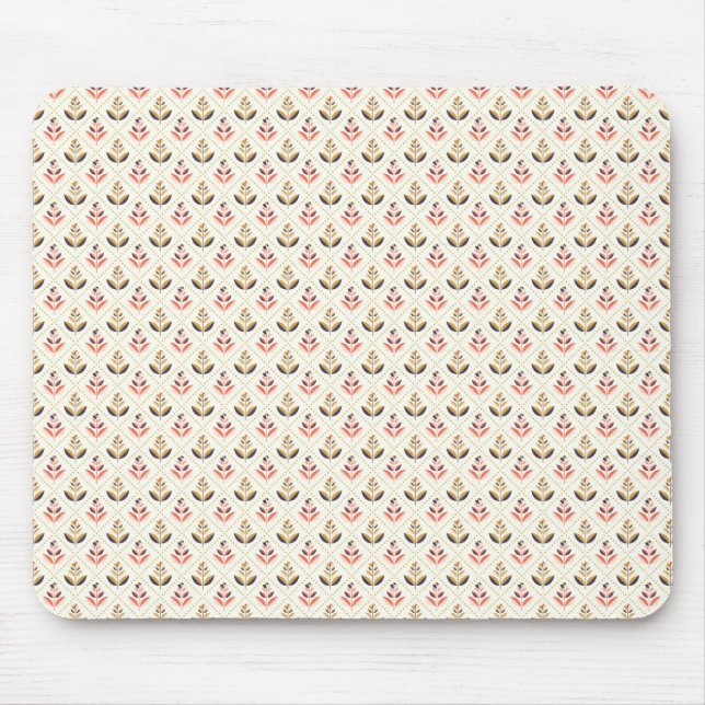 Beige mousepad with a repeating floral pattern (Vorne)