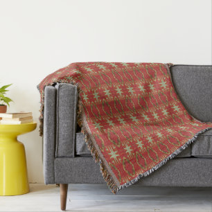 Beige Mustard Green Brown Red Orange Tribal Art Decke
