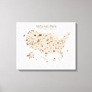 Beige National Park Map Woodland Kinderzimmer Leinwanddruck