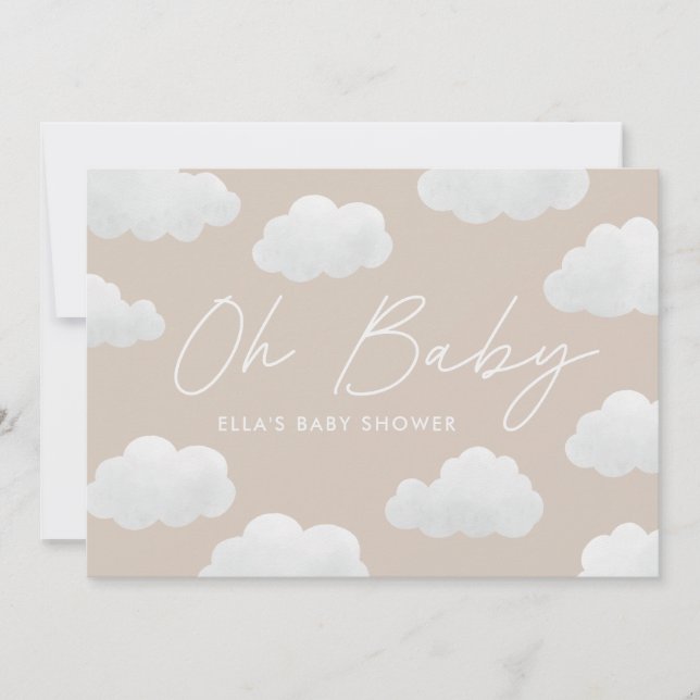 Beige natürlich Oh Baby Dusche modern stilvoll Einladung (Vorderseite)