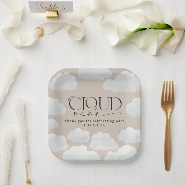 Beige natürliche Wolke neun Duschen moderne stilvo Pappteller (Hochzeit)
