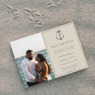 Beige Nautisches Monogramm Foto Save-the-Date-Kart Save The Date