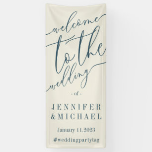 Beige Navy Signature Big Willkommen bei der Hochze Banner