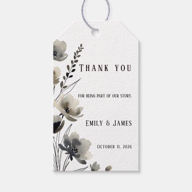Beige Neutral Floral Wedding Geschenkanhänger (Vorderseite)
