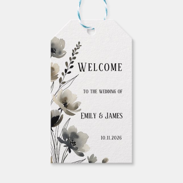 Beige Neutral Floral Wedding Geschenkanhänger (Vorderseite)