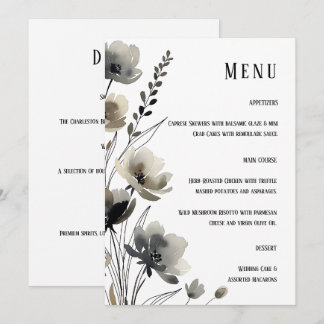 Beige Neutral Floral Wedding Menükarte