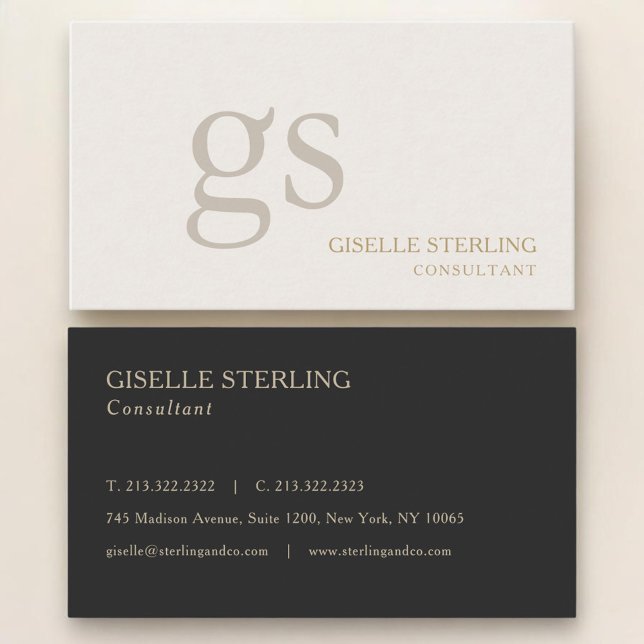 Beige Neutral Monogram Professional Visitenkarte (Von Creator hochgeladen)