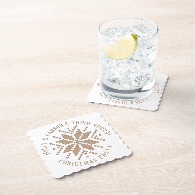 Beige neutrale, benutzerdefinierte Text-Snowflake- Untersetzer (Vor Ort)