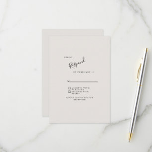 Beige neutrale, einfache moderne Hochzeitsszenarie RSVP Karte
