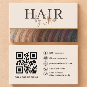 Beige neutrale Foto-QR-Code-Friseur Visitenkarte