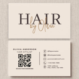Beige neutrale QR-Code Haarstylistin modern Visitenkarte