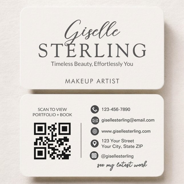Beige Neutraler Makeup Artist QR Code Visitenkarte (Von Creator hochgeladen)