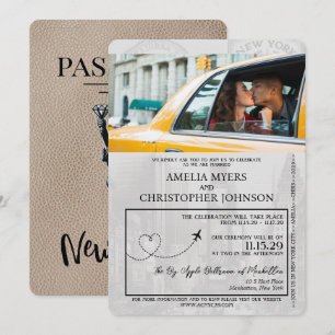 Beige New York City Passport Wedding Einladung