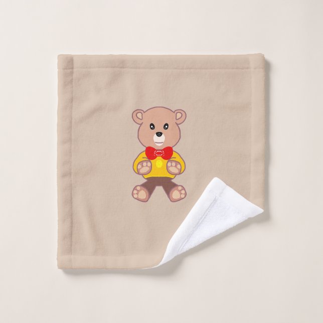 Beige Niedlich Bowtie Teddy Bärentuch Waschlappen (Waschlappen)