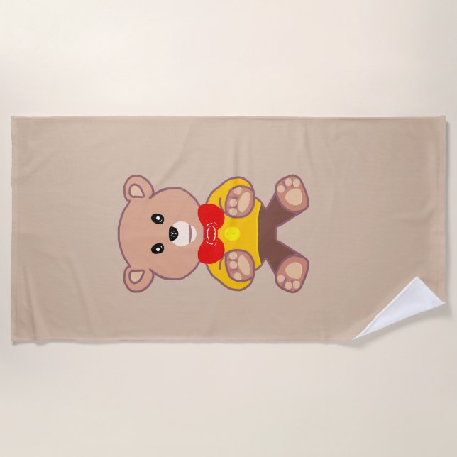 Beige Niedlich Bowtie Teddy Bear Strandtuch (Vorderseite)