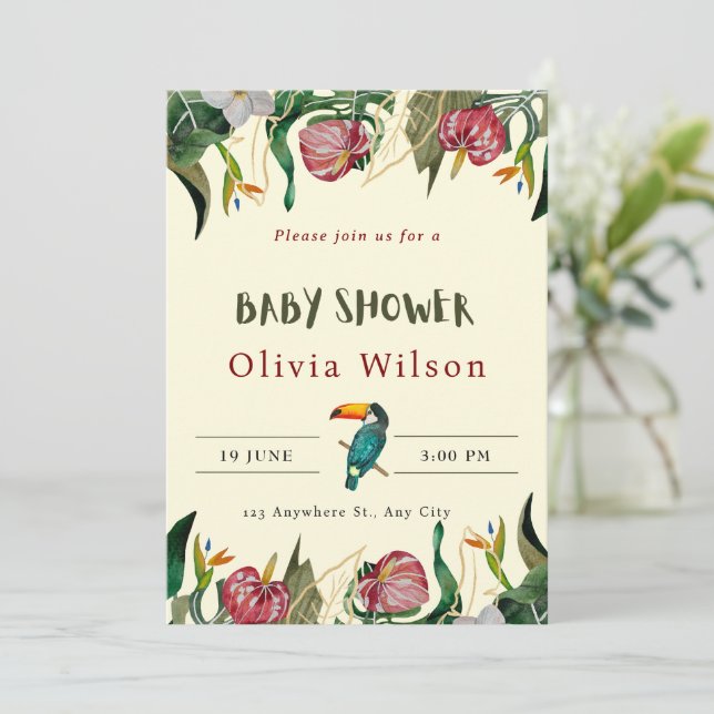 Beige Niedliche Blumendusche Einladung (Stehend Vorderseite)